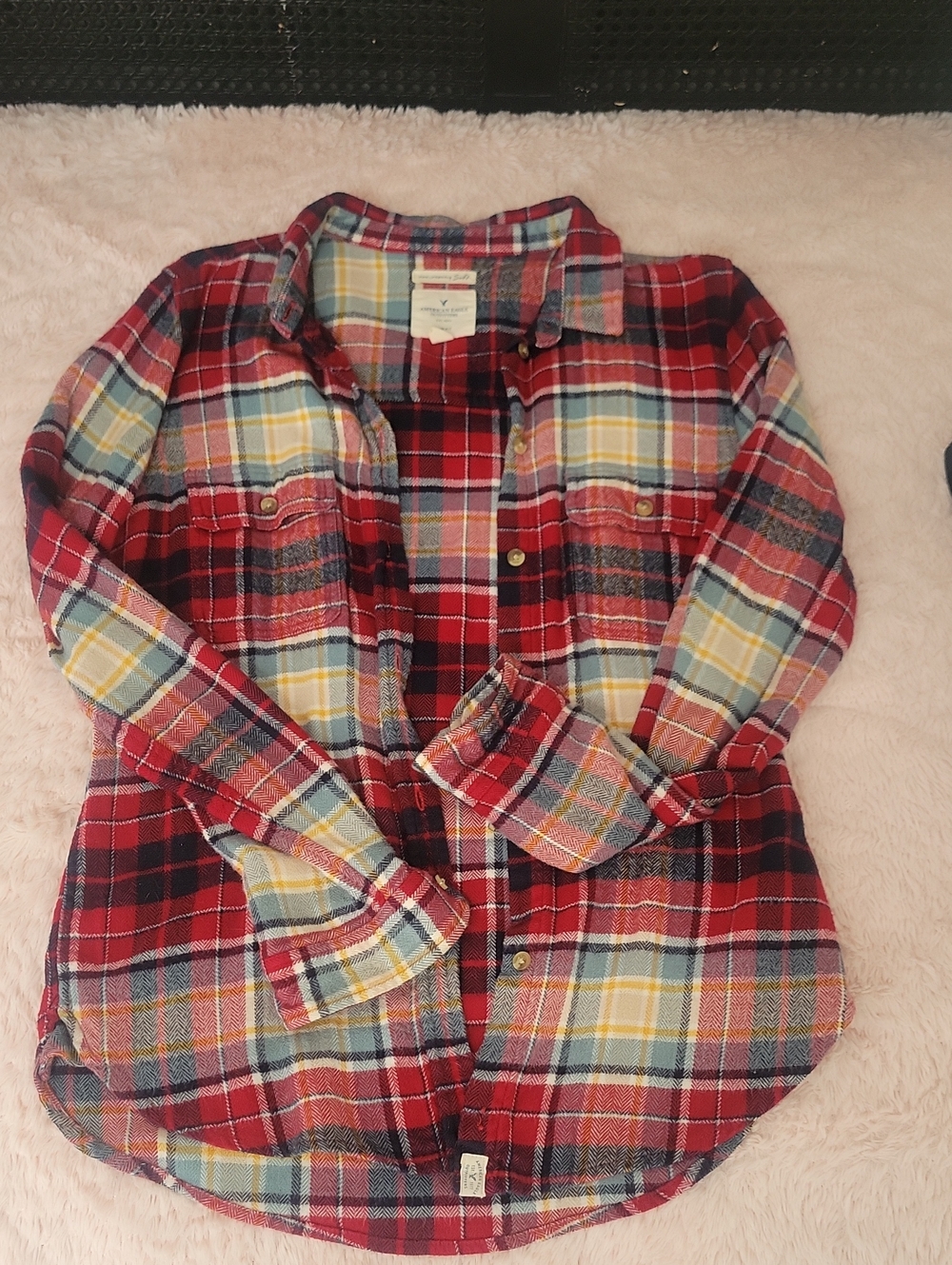 American Eagle Outfitters Red Plaid Flannel Button-Up